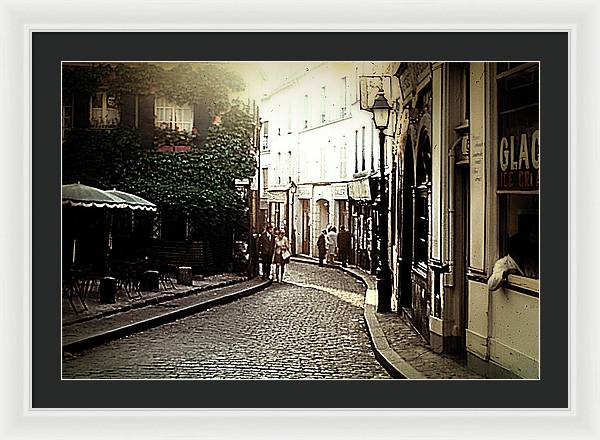 Vintage Travel Cobblestone Cafe - Framed Print