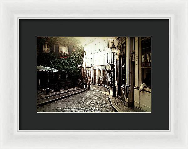 Vintage Travel Cobblestone Cafe - Framed Print