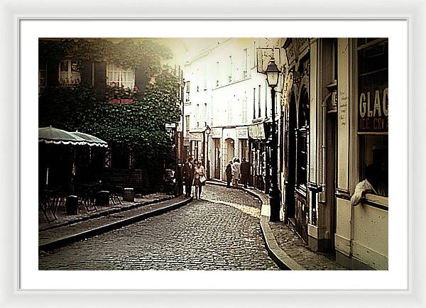 Vintage Travel Cobblestone Cafe - Framed Print