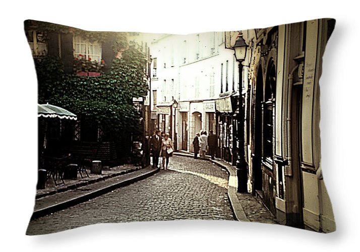Vintage Travel Cobblestone Cafe - Throw Pillow