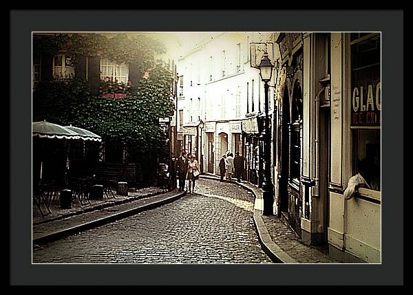 Vintage Travel Cobblestone Cafe - Framed Print