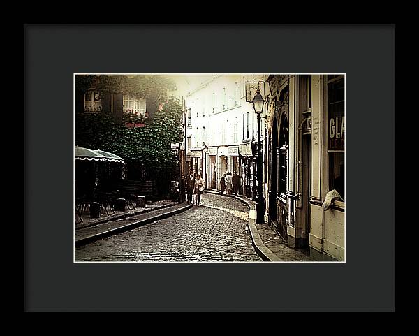Vintage Travel Cobblestone Cafe - Framed Print