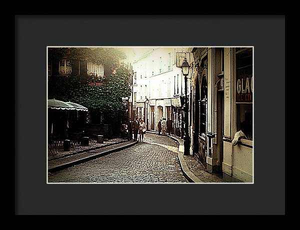 Vintage Travel Cobblestone Cafe - Framed Print