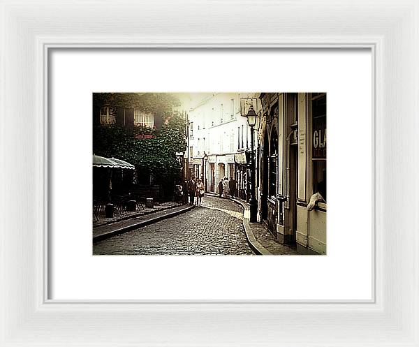 Vintage Travel Cobblestone Cafe - Framed Print