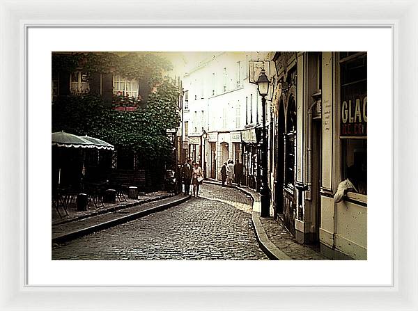 Vintage Travel Cobblestone Cafe - Framed Print