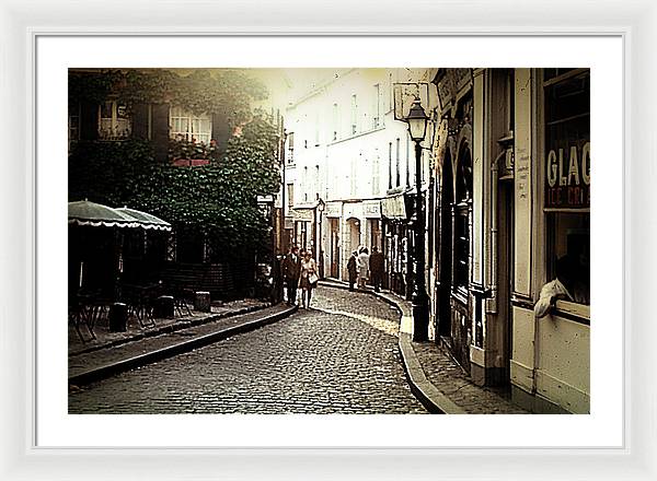 Vintage Travel Cobblestone Cafe - Framed Print