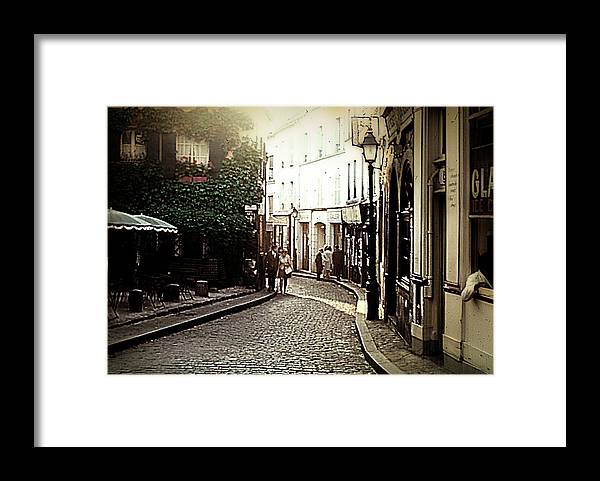 Vintage Travel Cobblestone Cafe - Framed Print