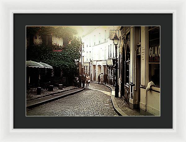 Vintage Travel Cobblestone Cafe - Framed Print