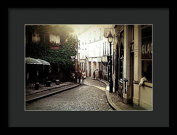 Vintage Travel Cobblestone Cafe - Framed Print