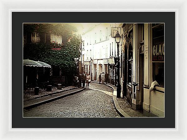 Vintage Travel Cobblestone Cafe - Framed Print