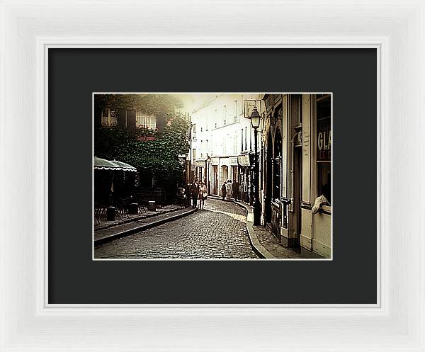 Vintage Travel Cobblestone Cafe - Framed Print