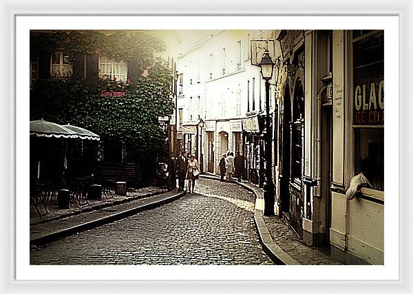 Vintage Travel Cobblestone Cafe - Framed Print