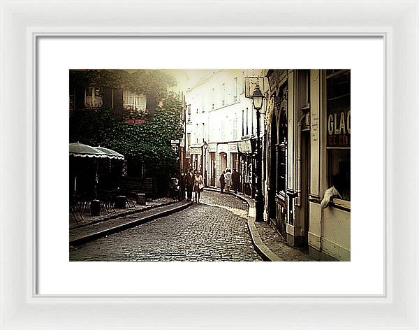Vintage Travel Cobblestone Cafe - Framed Print
