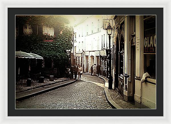 Vintage Travel Cobblestone Cafe - Framed Print