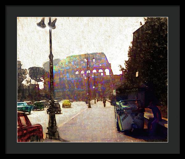 Vintage Travel Down The Street From The Colosseum - Framed Print