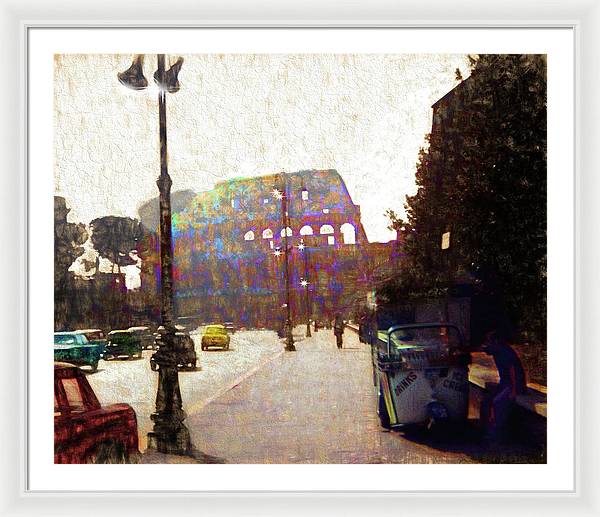 Vintage Travel Down The Street From The Colosseum - Framed Print