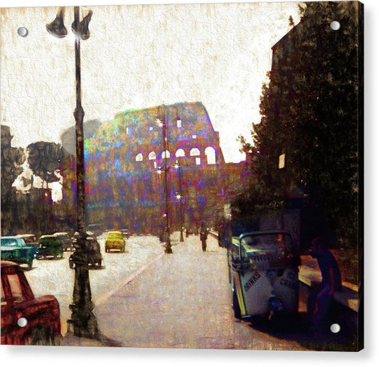 Vintage Travel Down The Street From The Colosseum - Acrylic Print