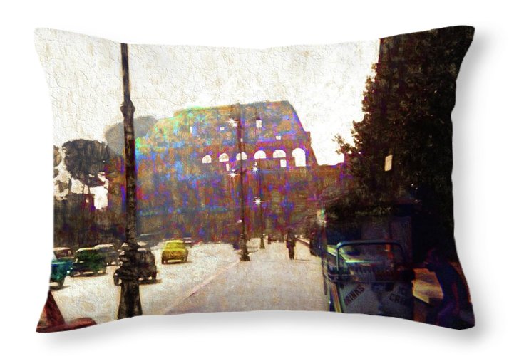 Vintage Travel Down The Street From The Colosseum - Throw Pillow