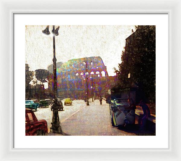 Vintage Travel Down The Street From The Colosseum - Framed Print