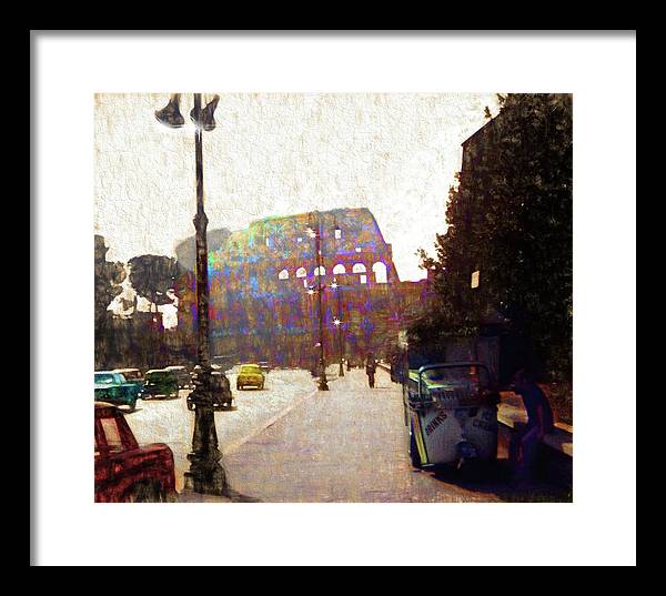 Vintage Travel Down The Street From The Colosseum - Framed Print