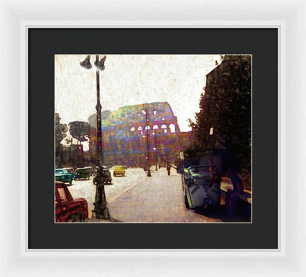 Vintage Travel Down The Street From The Colosseum - Framed Print