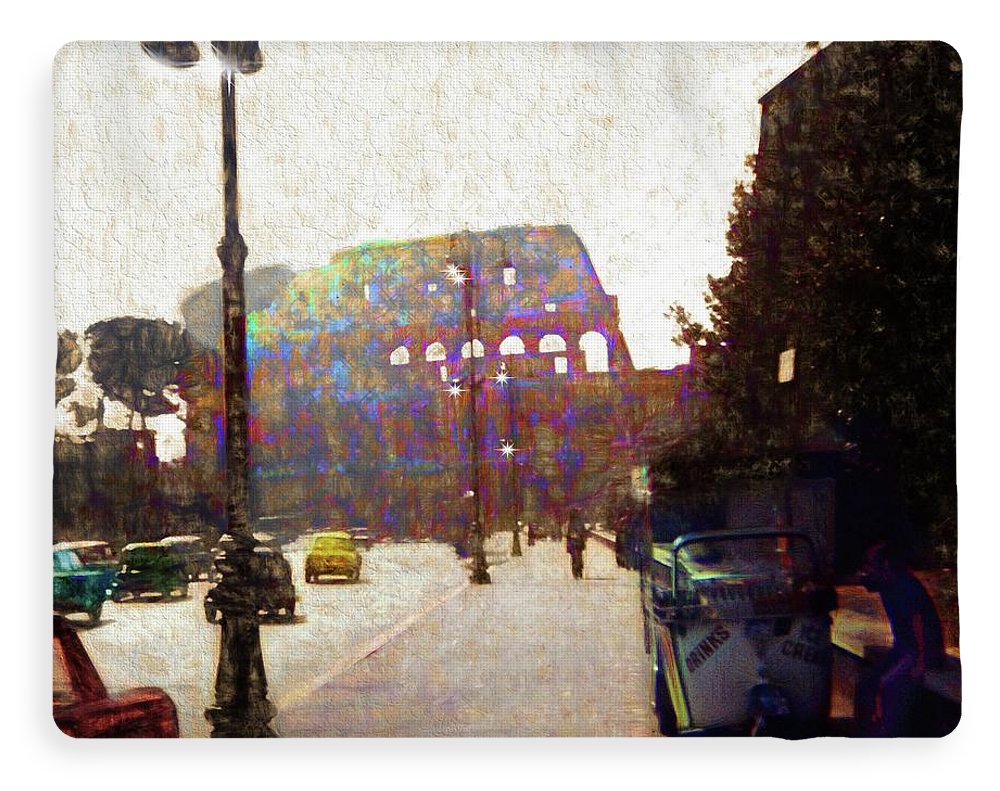 Vintage Travel Down The Street From The Colosseum - Blanket