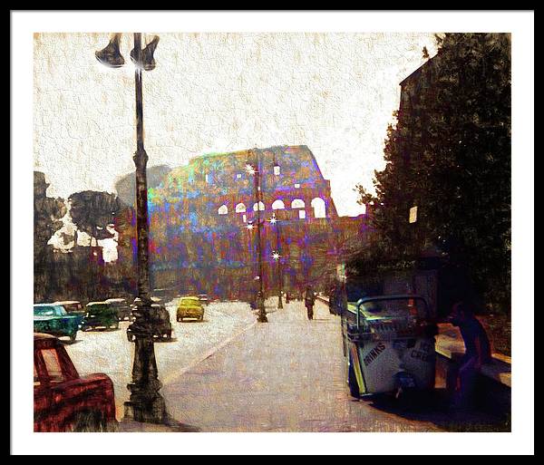 Vintage Travel Down The Street From The Colosseum - Framed Print