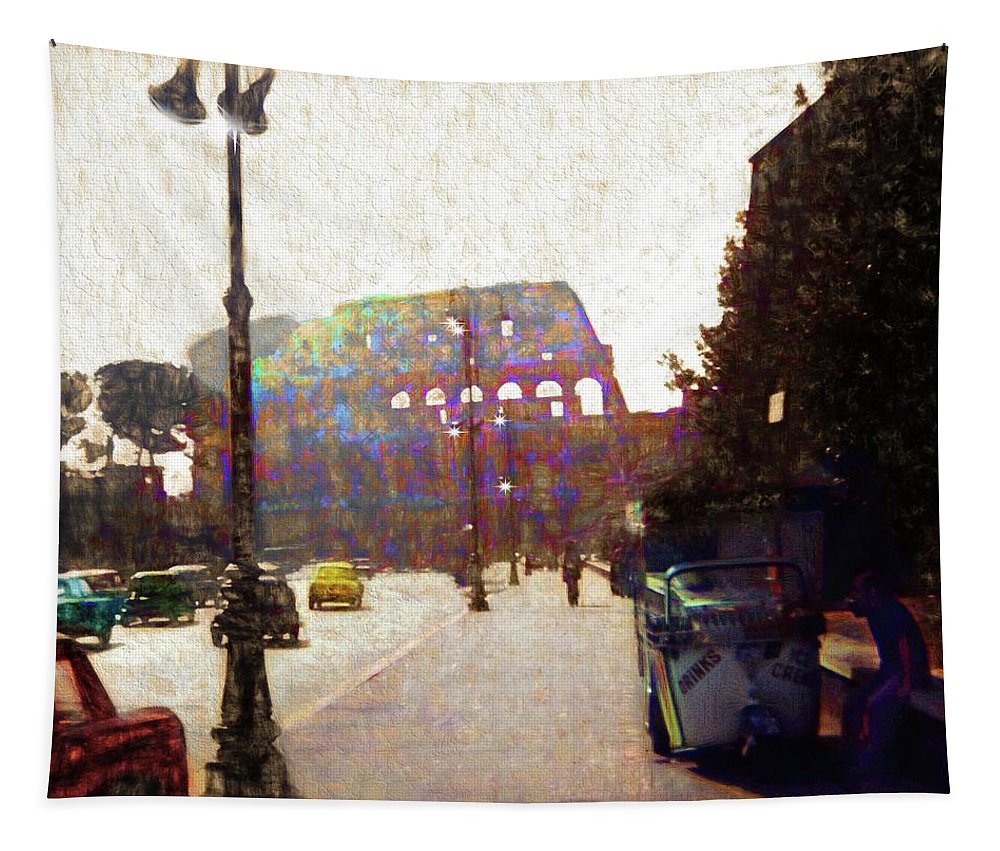 Vintage Travel Down The Street From The Colosseum - Tapestry