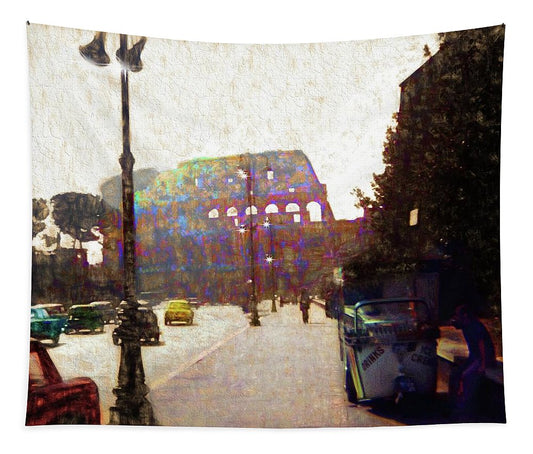 Vintage Travel Down The Street From The Colosseum - Tapestry