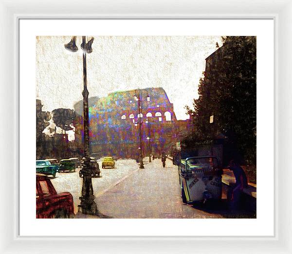 Vintage Travel Down The Street From The Colosseum - Framed Print