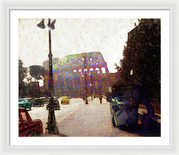 Vintage Travel Down The Street From The Colosseum - Framed Print