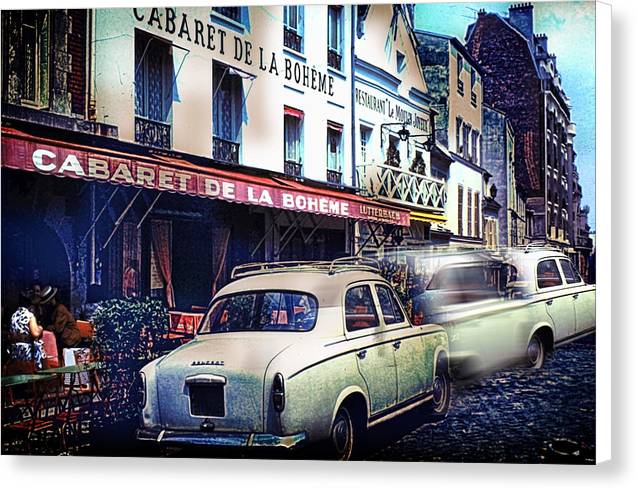 Vintage Travel French cafe Street Scene 1967 - Canvas Print