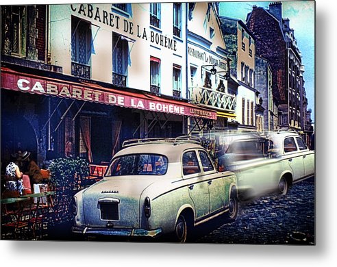 Vintage Travel French cafe Street Scene 1967 - Metal Print