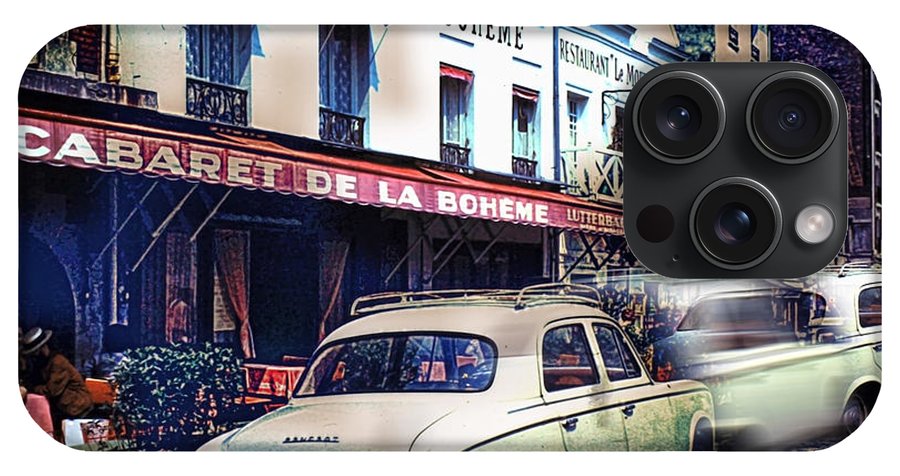 Vintage Travel French cafe Street Scene 1967 - Phone Case