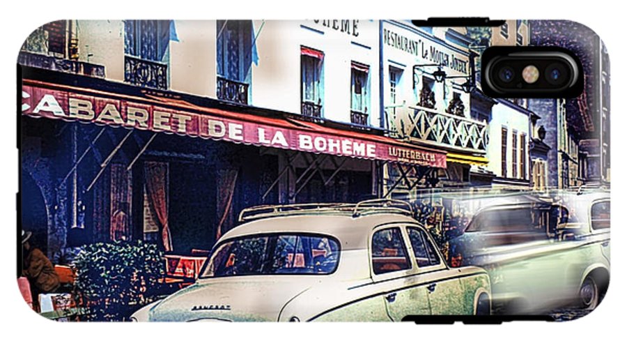 Vintage Travel French cafe Street Scene 1967 - Phone Case