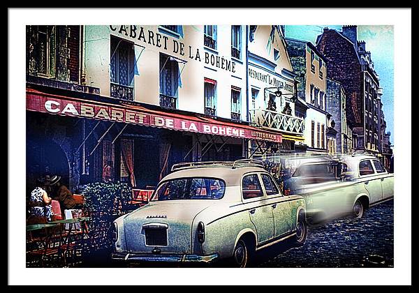 Vintage Travel French cafe Street Scene 1967 - Framed Print
