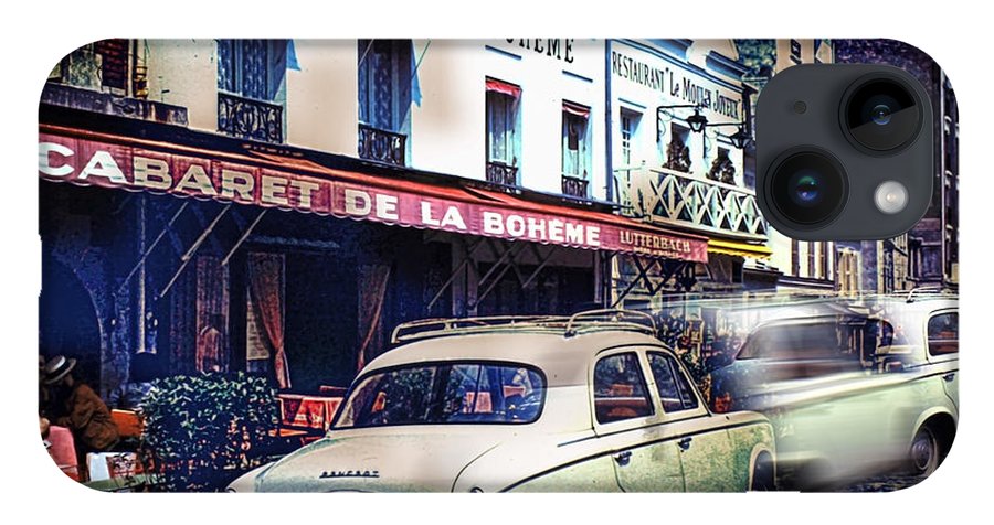 Vintage Travel French cafe Street Scene 1967 - Phone Case