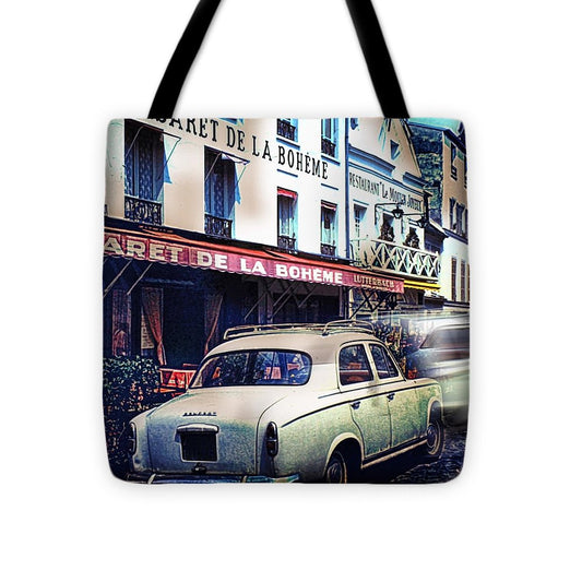 Vintage Travel French cafe Street Scene 1967 - Tote Bag