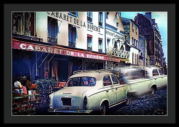 Vintage Travel French cafe Street Scene 1967 - Framed Print