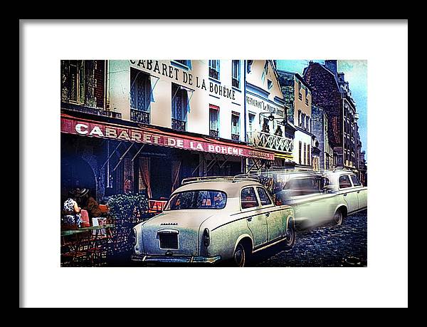 Vintage Travel French cafe Street Scene 1967 - Framed Print