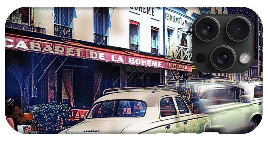Vintage Travel French cafe Street Scene 1967 - Phone Case