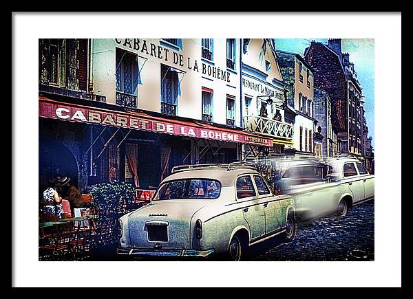 Vintage Travel French cafe Street Scene 1967 - Framed Print