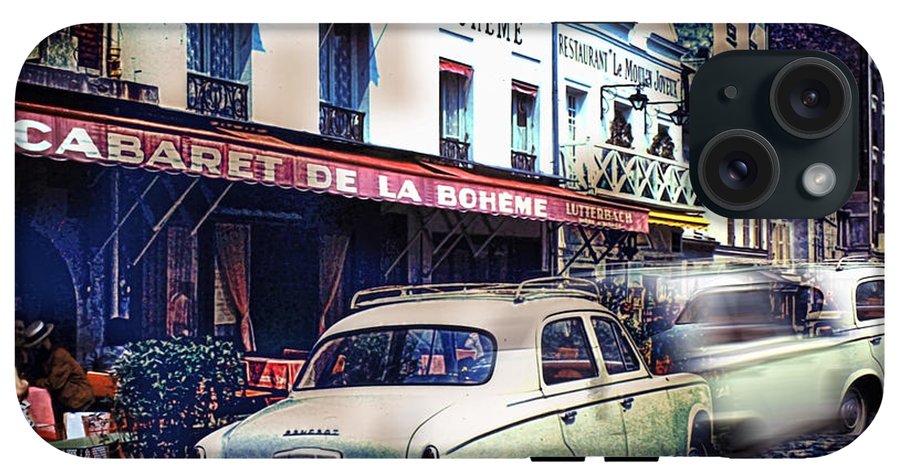 Vintage Travel French cafe Street Scene 1967 - Phone Case