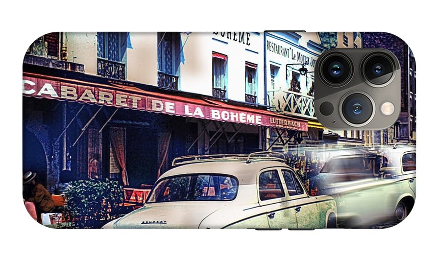 Vintage Travel French cafe Street Scene 1967 - Phone Case
