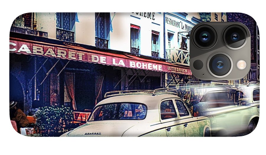 Vintage Travel French cafe Street Scene 1967 - Phone Case
