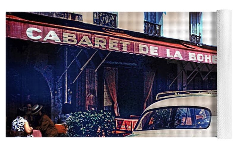 Vintage Travel French cafe Street Scene 1967 - Yoga Mat