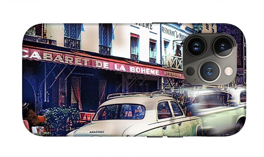 Vintage Travel French cafe Street Scene 1967 - Phone Case