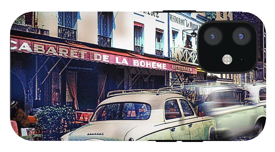 Vintage Travel French cafe Street Scene 1967 - Phone Case