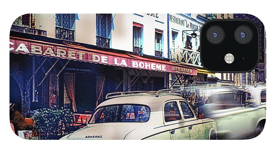 Vintage Travel French cafe Street Scene 1967 - Phone Case