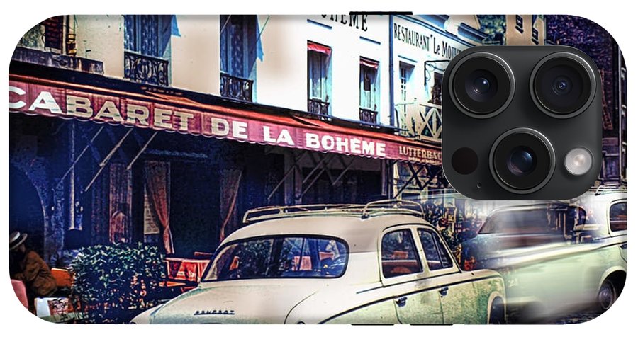Vintage Travel French cafe Street Scene 1967 - Phone Case